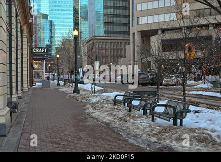 Vue générale d'un centre-ville vide d'Edmonton pendant la pandémie de Covid-19. Samedi, 15 janvier 2021, à Edmonton, en Alberta, Canada. (Photo par Artur Widak/NurPhoto) Banque D'Images