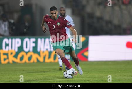 Achraf Hakimi du Maroc contre les Comores, coupe africaine des nations, au stade Ahmadou Ahidjo sur 14 janvier 2022. (Photo par Ulrik Pedersen/NurPhoto) Banque D'Images
