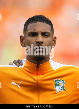 Sébastien Haller de Côte d'Ivoire pendant la Sierra Leone contre Côte d'Ivoire, coupe africaine des nations, au stade Ahmadou Ahidjo sur 16 janvier 2022. (Photo par Ulrik Pedersen/NurPhoto) Banque D'Images