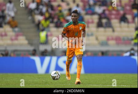 Simon Deli de Côte d'Ivoire pendant la Sierra Leone contre Côte d'Ivoire, coupe africaine des nations, au stade Ahmadou Ahidjo sur 16 janvier 2022. (Photo par Ulrik Pedersen/NurPhoto) Banque D'Images