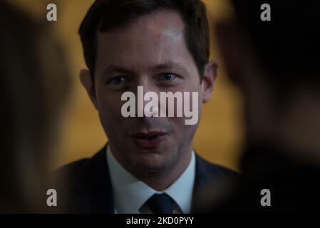 François-Xavier Bellamy après son discours devant le Parlement européen à l'ouverture de la présidence française, à Strasbourg, le 19 janvier 2022. (Photo par Andrea Savorani Neri/NurPhoto) Banque D'Images