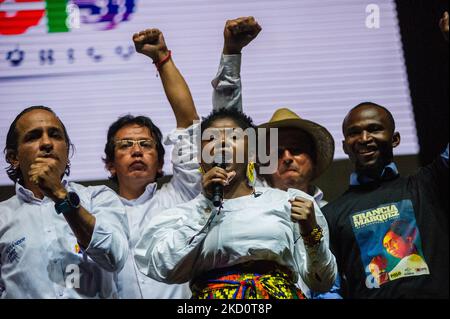 Homme politique colombien et pré-candidat à la présidence colombienne Francia Marquez est vu lors d'un événement pour la présentation des candidats au congrès dans l'alliance politique appelée 'PACTO Historico', à Bogota, Colombie sur 19 janvier 2022. L'alliance politique dirigée par l'ancien sénateur et deuxième coureur du président Gustavo Petro cherche une tolérance de 0 à la violence si elle est élue. (Photo par Sebastian Barros/NurPhoto) Banque D'Images