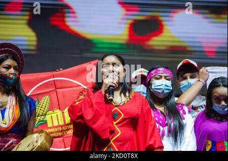 Homme politique colombien et pré-candidat à la présidence colombienne Arelis Uriana est vu lors d'un événement pour la présentation des candidats au congrès dans l'alliance politique appelée 'PACTO Historico', à Bogota, Colombie sur 19 janvier 2022. L'alliance politique dirigée par l'ancien sénateur et deuxième coureur du président Gustavo Petro cherche une tolérance de 0 à la violence si elle est élue. (Photo par Sebastian Barros/NurPhoto) Banque D'Images