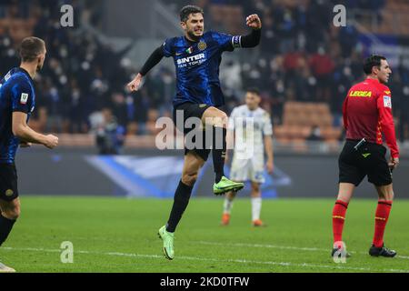 Andrea Ranocchia du FC Internazionale célèbre après avoir obtenu un but lors du match de football de Coppa Italia 2021/22 entre le FC Internazionale et le FC Empoli au stade Giuseppe Meazza, Milan, Italie sur 19 janvier 2022 (photo de Fabrizio Carabelli/LiveMedia/NurPhoto) Banque D'Images