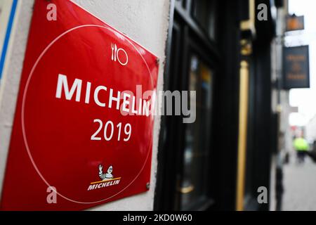 Une assiette Michelin est vue sur le restaurant de Cracovie, en Pologne, sur 20 janvier 2022. (Photo de Jakub Porzycki/NurPhoto) Banque D'Images
