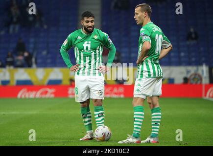 Nabil Fekir et Sergio Canales lors du match entre le RCD Espanyol et Real Betis Balompie, correspondant à la semaine 22 de la Liga Santander, joué au stade RCDE, à Barcelone, le 21th janvier 2022. -- (photo par Urbanandsport/NurPhoto) Banque D'Images