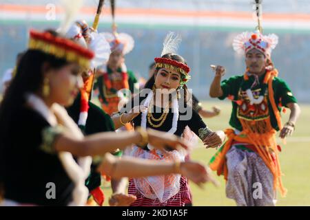 Des artistes se produisent lors de la célébration de la Fête de la République 73rd au stade SMS à Jaipur, Rajasthan, Inde, le mercredi 26 janvier, 2022. (Photo de Vishal Bhatnagar/NurPhoto) Banque D'Images