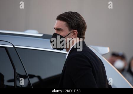 Le nouveau panneau de Juventus Dusan Vlahovic arrive à J Medical à Turin pour des visites médicales. En Italie, le 28 janvier 2022 (photo d'Alberto Gandolfo/NurPhoto) Banque D'Images