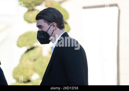 Le nouveau panneau de Juventus Dusan Vlahovic arrive à J Medical à Turin pour des visites médicales. En Italie, le 28 janvier 2022 (photo d'Alberto Gandolfo/NurPhoto) Banque D'Images