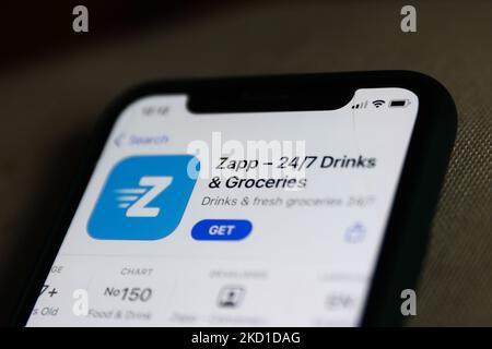 Le logo Zapp sur l'App Store affiché sur l'écran d'un téléphone est illustré sur cette photo prise à Cracovie en Pologne sur 28 janvier 2022. (Photo Illustration par Jakub Porzycki/NurPhoto) Banque D'Images