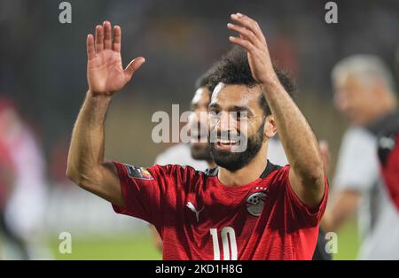 Mohamed Salah (capitaine) de l'Égypte célébrant après la victoire du Maroc contre l'Égypte, coupe africaine des Nations, au stade Ahmadou Ahidjo sur 30 janvier 2022. (Photo par Ulrik Pedersen/NurPhoto) Banque D'Images