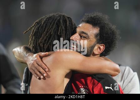 Mohamed Salah (capitaine) de l'Égypte célébrant après la victoire du Maroc contre l'Égypte, coupe africaine des Nations, au stade Ahmadou Ahidjo sur 30 janvier 2022. (Photo par Ulrik Pedersen/NurPhoto) Banque D'Images