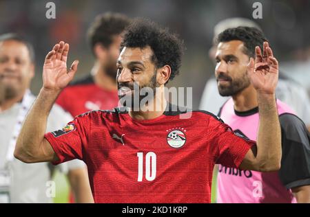 Mohamed Salah (capitaine) de l'Égypte célébrant après la victoire du Maroc contre l'Égypte, coupe africaine des Nations, au stade Ahmadou Ahidjo sur 30 janvier 2022. (Photo par Ulrik Pedersen/NurPhoto) Banque D'Images