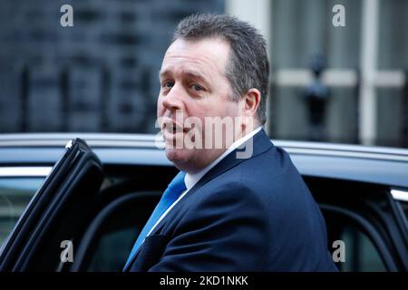 Le secrétaire parlementaire britannique au Trésor (whip en chef) Mark Spencer, député conservateur de Sherwood, arrive sur Downing Street à Londres, en Angleterre, sur 2 février 2022. (Photo de David Cliff/NurPhoto) Banque D'Images