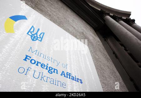 Le bâtiment du ministère des Affaires étrangères de l'Ukraine est vu dans le centre de Kiev, Ukraine 8 février 2022. La vie quotidienne se poursuit comme d'habitude, malgré le maintien de la tension à la frontière avec la Russie. (Photo par STR/NurPhoto) Banque D'Images