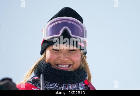 Chloe Kim des Etats-Unis remporte l'or au Snowboard - Half Pipe aux Jeux Olympiques d'hiver de 2022 à Beijing au parc de neige de Zhangjiakou Genting sur 10 février 2022 à Zhangjiakou, en Chine. (Photo par Ulrik Pedersen/NurPhoto) Banque D'Images