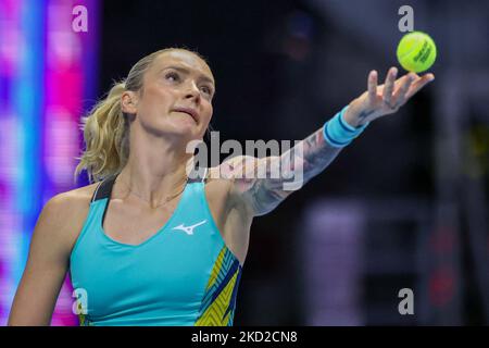 Tereza Martintsova dans un match contre Irina-Camelia Begu au tournoi Ladies Trophy 2022 à Saint-Pétersbourg. Tereza Martintsova a perdu avec un score total de 6,4 6,2 Saint-Pétersbourg, Russie. 11 février 2022 (photo de Valya Egorshin/NurPhoto) Banque D'Images