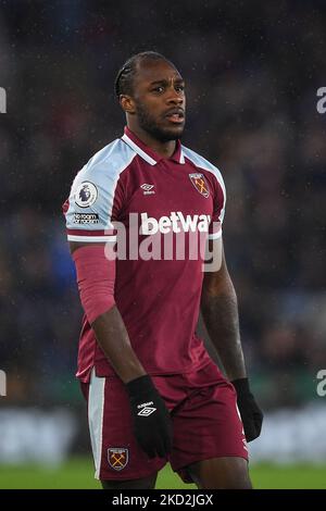 Michail Antonio de West Ham United lors du match Premier League entre Leicester City et West Ham United au King Power Stadium, Leicester, le dimanche 13th février 2022. (Photo de Jon Hobley/MI News/NurPhoto) Banque D'Images