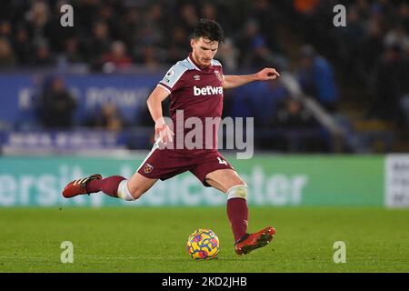 Declan Rice of West Ham s'est Uni en action lors du match de la Premier League entre Leicester City et West Ham United au King Power Stadium, Leicester, le dimanche 13th février 2022. (Photo de Jon Hobley/MI News/NurPhoto) Banque D'Images