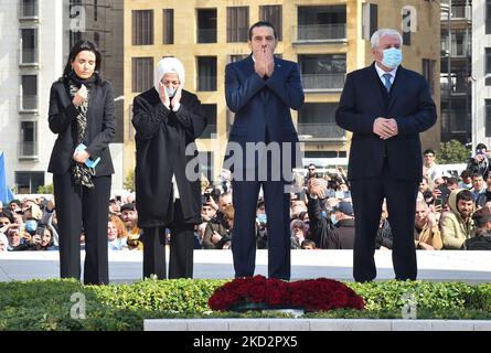 L'ancien premier ministre libanais Saad Hariri arrive à prier à la tombe de son père, le premier ministre Rafiq Hariri, dans le centre-ville de Beyrouth, sur 14 février 2022, alors que le Liban marquait le 17th anniversaire de son assassinat (photo de Fadel Itani/NurPhoto) Banque D'Images