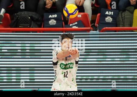 Bopola mattia (n.12 schiacciatore kioene padova) pendant le Volleyball Italien Serie A Men SuperLeague Championship Sir Safety Conad Pérouse vs Kione Padova sur 20 février 2022 au PalaBarton à Pérouse, Italie (photo de Loris Cerquiglini/LiveMedia/Nururova photo) Banque D'Images