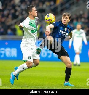 Nicolo Barella d'Inter pendant la série italienne Un match de football entre le FC Inter et Sassuolo Calcio sur 20 février 2022 à San Siro - stade Giuseppe Meazza à Milan, Italie (photo de Nderim Kaceli/LiveMedia/NurPhoto) Banque D'Images