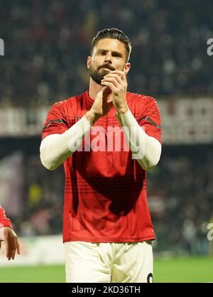 Olivier Giroud de l'AC Milan pendant la série Un match entre nous Salerntana et l'AC Milan sur le stade 19 février 2022 'Arechi' à Salerne, Italie (photo de Gabriele Maricchiolo/NurPhoto) Banque D'Images