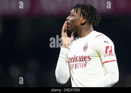 Rafael Leao de l'AC Milan réagit pendant la série Un match entre l'US Salerntana 1919 et l'AC Milan au Stadio Arechi, Salerno, Italie, le 19 février 2022. (Photo de Giuseppe Maffia/NurPhoto) Banque D'Images