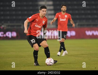 James Rodriguez (10) d'Al Rayyan à l'occasion du match de la QNB Stars League entre Al Gharafa et Al Rayyan au stade Jassim Bin Hamad à Doha, Qatar, le 24 février 2022. (Photo de Simon Holmes/NurPhoto) Banque D'Images