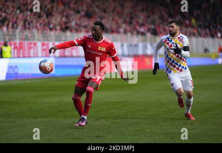 Sheraldo Becker de l'Union Berlin pendant l'Union Berlin contre FSV Mayence 05, Bundesliga allemande, à Stadion an der Alten Försterei, Berlin, Allemagne sur 27 février 2022. (Photo par Ulrik Pedersen/NurPhoto) Banque D'Images