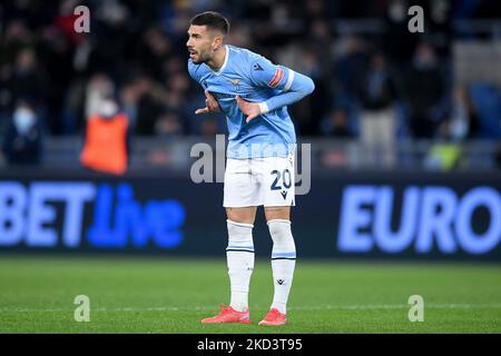 Mattia Zaccagni de SS Lazio semble abattu lors de la série Un match entre SS Lazio et SSC Napoli au Stadio Olimpico, Rome, Italie, le 27 février 2022. (Photo de Giuseppe Maffia/NurPhoto) Banque D'Images