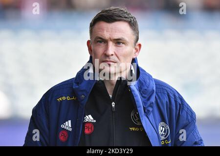 Paul Heckingbottom, directeur de Sheffield United, regarde avant le match de championnat Sky Bet entre Millwall et Sheffield United au Den, Londres, le samedi 26th février 2022. (Photo par Ivan Yordanov/MI News/NurPhoto) Banque D'Images