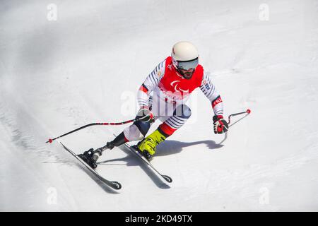 03-03-2022 Beijing, Chine. Jeux paralympiques de Beijing2022 - ski alpin de Para Downhill Centre national de ski alpin de Yanqing : Manoel Bourdenx (FRA) catégorie LW4 en action pendant la course d'entraînement de 3rd. (Photo de Mauro Ujetto/NurPhoto) Banque D'Images