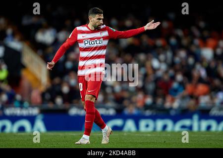 Antonio Puertas de Grenade CF réagit pendant le match de la Liga Santander entre Valencia CF et Granada CF au stade de Mestalla à 5 mars 2022, Valence, Espagne (photo de David Aliaga/NurPhoto) Banque D'Images