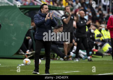 Xavi Hernandez, directeur du FC Barcelone, lors du match de la Liga entre Elche CF et le FC Barcelone au stade Martinez Valero. Dans Elche 6 mars 2022. (Photo de Jose Miguel Fernandez/NurPhoto) Banque D'Images