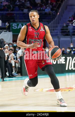 Devon Hall (AX Armani Exchange Milan) pendant le championnat d'Euroligue de basket Real Madrid Baloncesto vs Un X Armani Exchange Milano sur 10 mars 2022 au Palacio de Deportes à Madrid, Espagne (photo de Simone Lucarelli/LiveMedia/NurPhoto) Banque D'Images