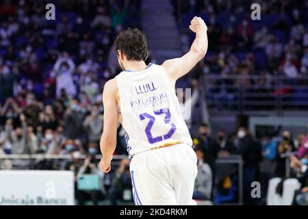 Sergio Llull (Real Madrid) célèbre pendant le Championnat d'Euroligue de basket Real Madrid Baloncesto vs Un X Armani Exchange Milano sur 10 mars 2022 au Palacio de Deportes à Madrid, Espagne (photo de Simone Lucarelli/LiveMedia/NurPhoto) Banque D'Images