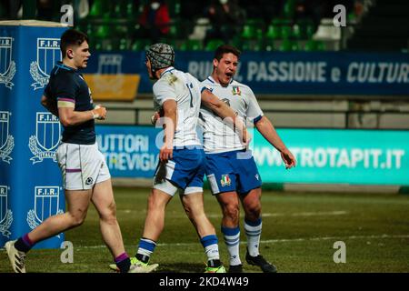 Bonheur Filippo Lazzarin (Italie) pendant le match de rugby six nations 2022 six nations de moins de 20 ans - Italie contre Écosse sur 11 mars 2022 au stade Monigo à Trévise, Italie (photo par Mattia Radoni/LiveMedia/NurPhoto) Banque D'Images