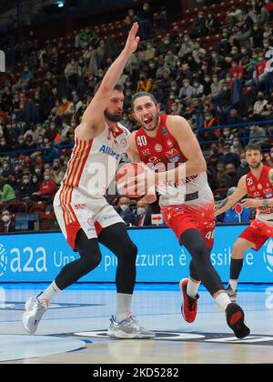 Davide Alviti (AX Armani Exchange Olimpia Milano) pendant le championnat italien de basket-ball A Serie Championship A X Armani Exchange Milano contre Allianz Pallacanestro Trieste sur 13 mars 2022 au Forum de Mediolanum à Milan, Italie (photo de Savino Paolella/LiveMedia/NurPhoto) Banque D'Images