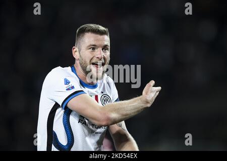 Inter défenseur Milan Skriniar (37) gestes pendant la série Un match de football n.29 TURIN - INTER sur 13 mars 2022 au Stadio Olimpico Grande Turin à Turin, Piémont, Italie. (Photo de Matteo Bottanelli/NurPhoto) Banque D'Images