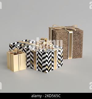 3d illustration de nombreuses boîtes-cadeaux au sujet du jour de noël isolé sur fond blanc Banque D'Images