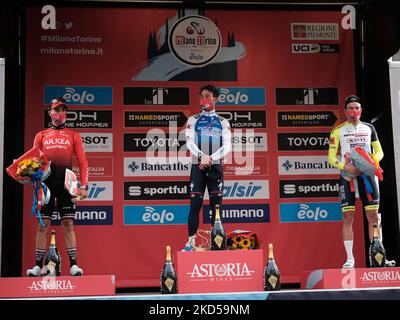 Nacer Bouhanni, Mark Cavendish et Alexander Kristoff lors de la course cycliste Milano-Torino 2022, à Rivoli, on 16 mars 2016 (photo de Loris Roselli/NurPhoto). (Photo de Loris Roselli/NurPhoto) Banque D'Images