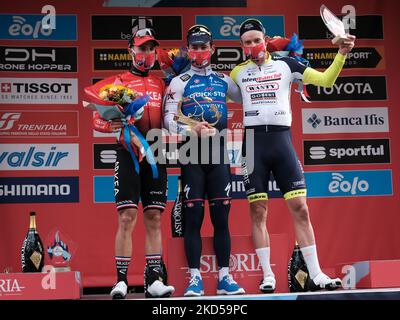 Nacer Bouhanni, Mark Cavendish et Alexander Kristoff lors de la course cycliste Milano-Torino 2022, à Rivoli, on 16 mars 2016 (photo de Loris Roselli/NurPhoto). (Photo de Loris Roselli/NurPhoto) Banque D'Images