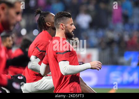 Oliver Giroud de l'AC Milan pendant le football italien série D'un match Cagliari Calcio vs AC Milan sur 19 mars 2022 à l'Unipol Domus à Cagliari, Italie (photo de Luigi Canu/LiveMedia/NurPhoto) Banque D'Images