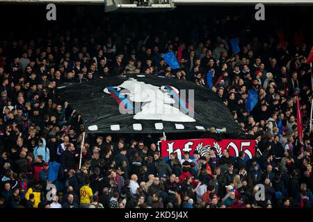 Les fans de Crystal Palace sont enthousiastes lors du match de la FA Cup entre Crystal Palace et Everton FC à Selhurst Park, Londres, le dimanche 20th mars 2022. (Photo de Federico Maranesi/MI News/NurPhoto) Banque D'Images