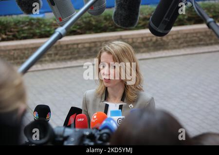 Le Premier ministre estonien Kaja Kallas arrive avant un sommet de l'UE à Bruxelles sur 24 mars 2022. (Photo de Nicolas Economou/NurPhoto) Banque D'Images