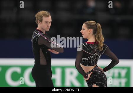 Sasha Fear et George Waddell du Royaume-Uni pendant la danse de glace de paires, au Sud de France Arena, Montpellier, France sur 25 mars 2022. (Photo par Ulrik Pedersen/NurPhoto) Banque D'Images