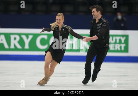 Madison Hubbell et Zachary Donohue des Etats-Unis d'Amérique pendant la danse de glace de paires, au Sud de France Arena, Montpellier, France sur 25 mars 2022. (Photo par Ulrik Pedersen/NurPhoto) Banque D'Images