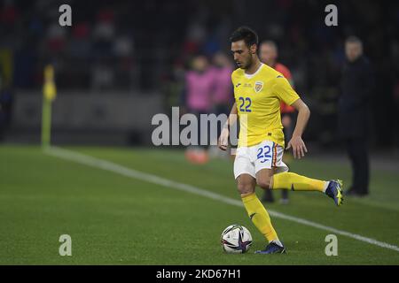 Camora en action lors du match international amical entre la Roumanie et la Grèce à Stadionul Steaua sur 25 mars 2022 à Bucarest, Roumanie. (Photo par Alex Nicodim/NurPhoto) Banque D'Images