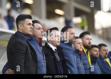 Florin Bratu Roumanie U21 entraîneur-chef en action pendant le match international amical entre la Roumanie U21 et la Finlande U21 à Stadionul Arcul de TRIUMF sur 25 mars 2022 à Bucarest, Roumanie. (Photo par Alex Nicodim/NurPhoto) Banque D'Images